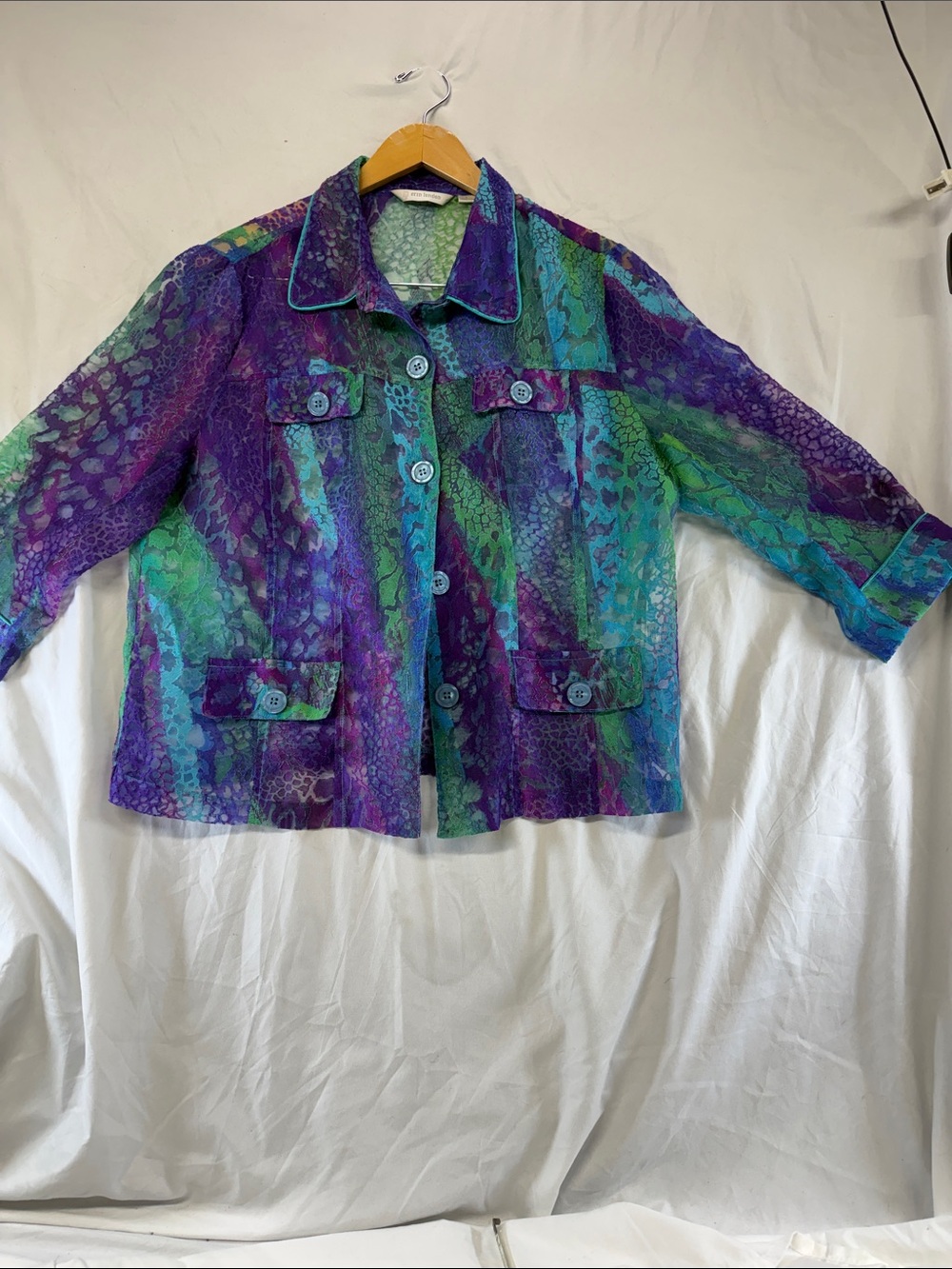 erin london Purple & Teal Patterned Button Shear Jacket